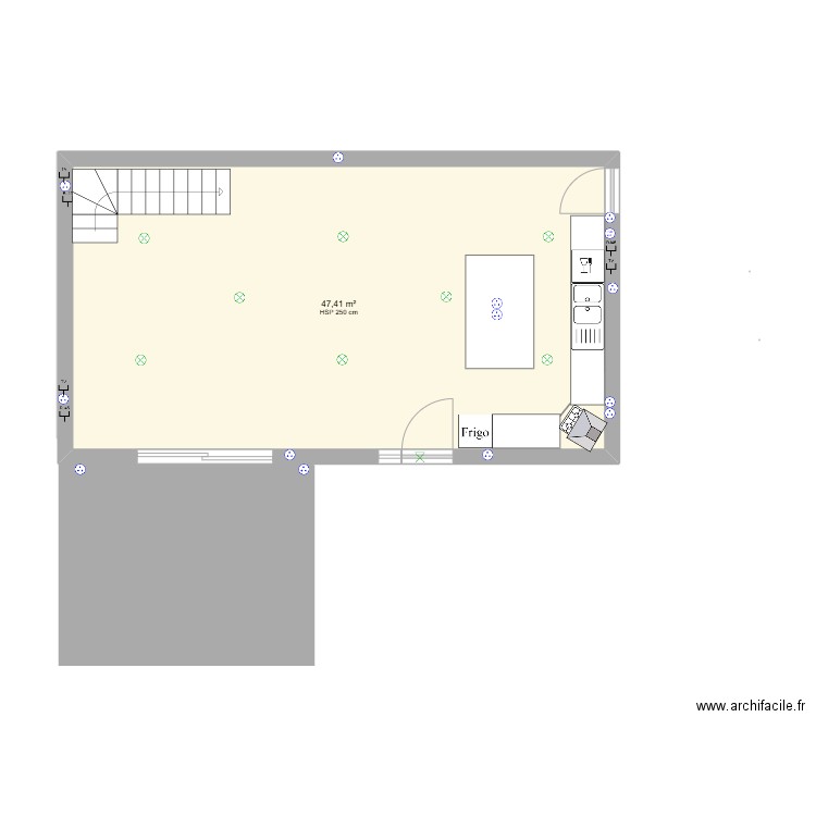 cuisine. Plan de 2 pièces et 91 m2