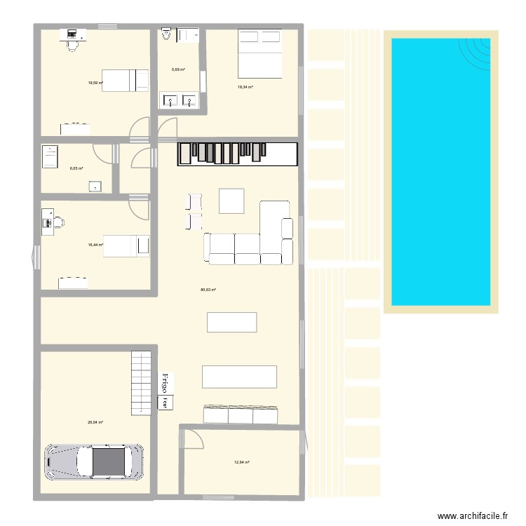 kalthoum. Plan de 8 pièces et 185 m2