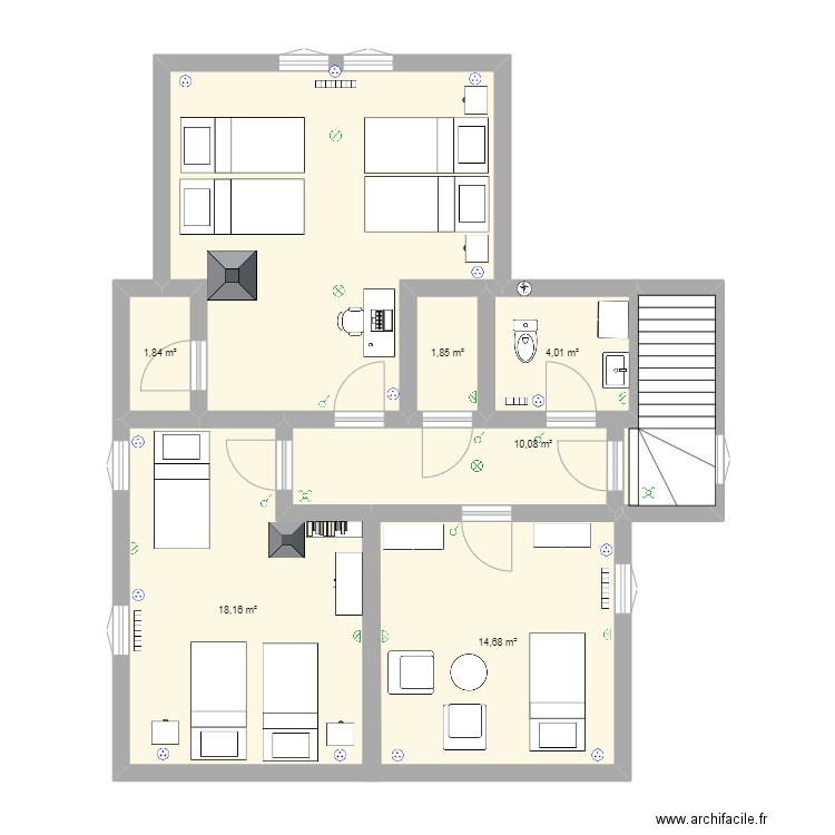 deuxieme etage sumava. Plan de 7 pièces et 75 m2
