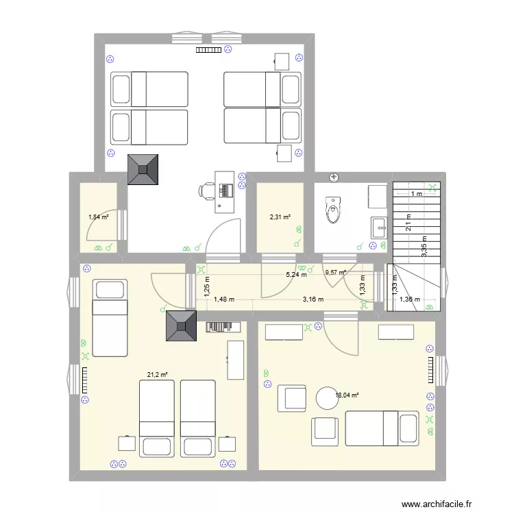 deuxieme etage sumava. Plan de 5 Pièces et 53 m²