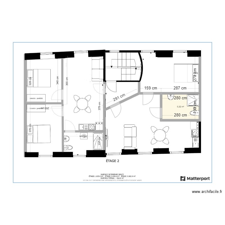 dffd. Plan de 1 pièce et 5 m2