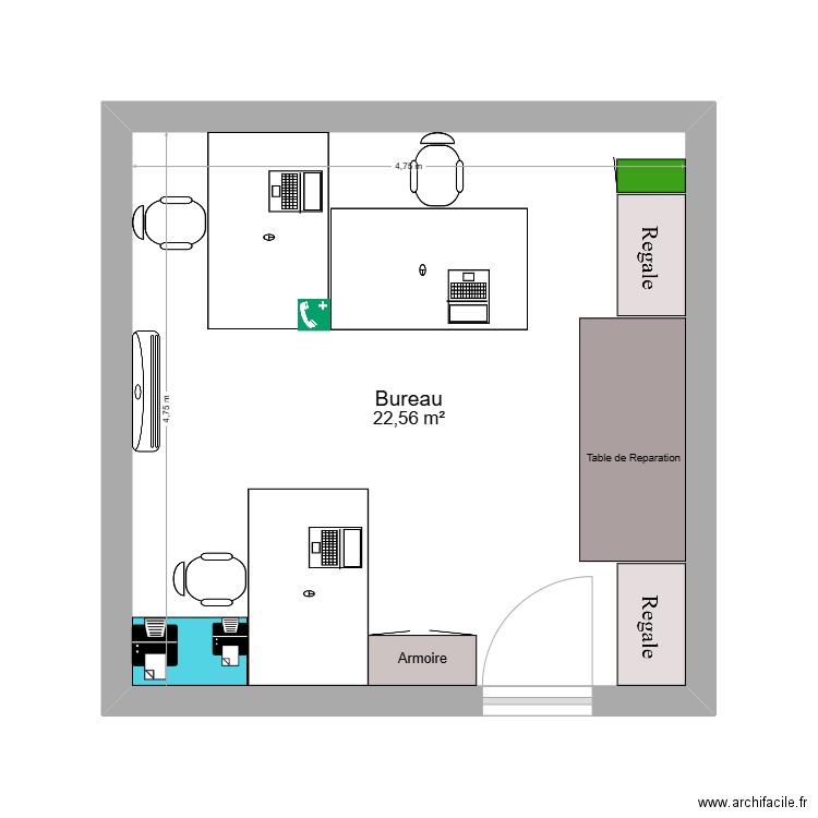 Burau IT TNKH. Plan de 1 pièce et 23 m2