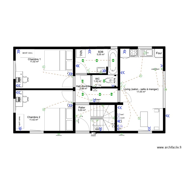 Annexe Tenderie RDC EL. Plan de 8 pièces et 55 m2