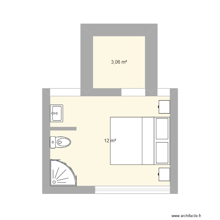 niv +1. Plan de 2 pièces et 15 m2