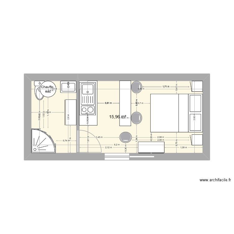 std 1. Plan de 1 pièce et 16 m2