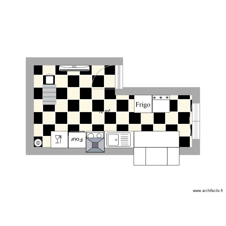 Cuisine. Plan de 1 pièce et 12 m2