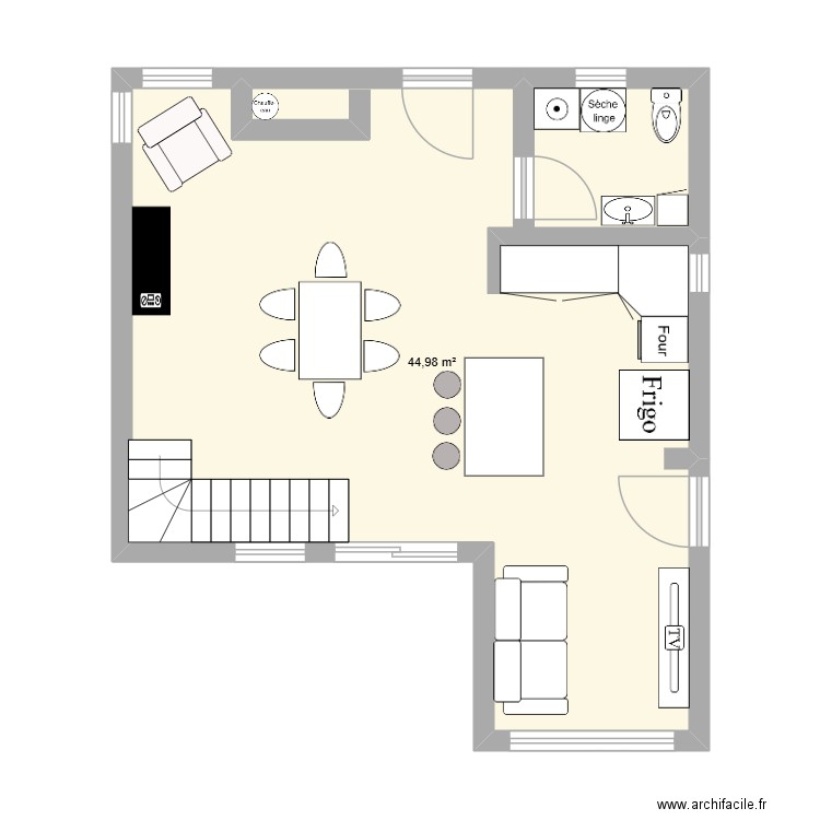 Chalet apres. Plan de 1 pièce et 45 m2