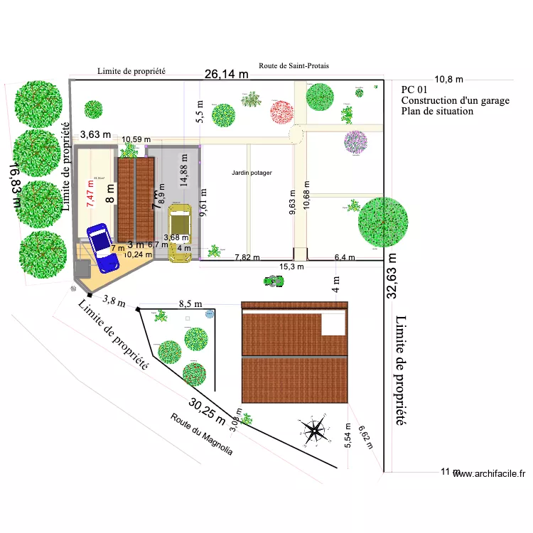 Jardin. Plan de 3 pièces et 74 m² Jardin. Plan de 3 pièces et 74 m²