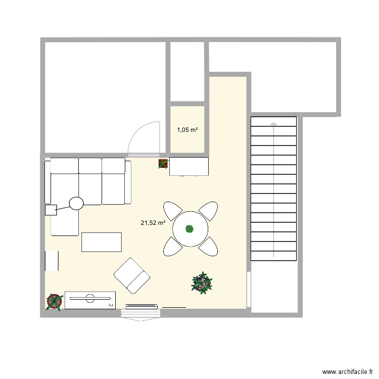 Salle a manger / salon. Plan de 2 pièces et 23 m2