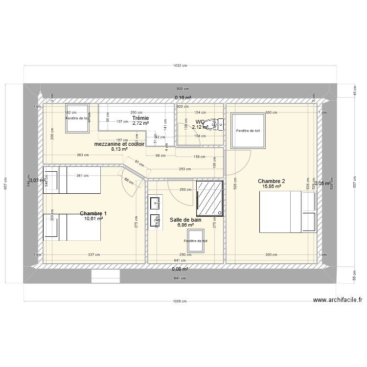 étage grange2. Plan de 10 pièces et 47 m2