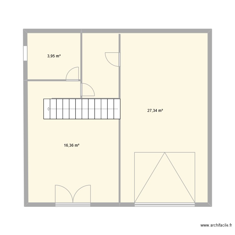 rez de chaussée. Plan de 3 pièces et 48 m2