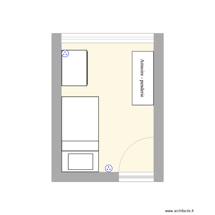 Chambre Adam 2. Plan de 1 pièce et 8 m2