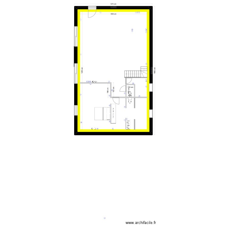 grange rez de chaussée prise elec. Plan de 3 pièces et 260 m2