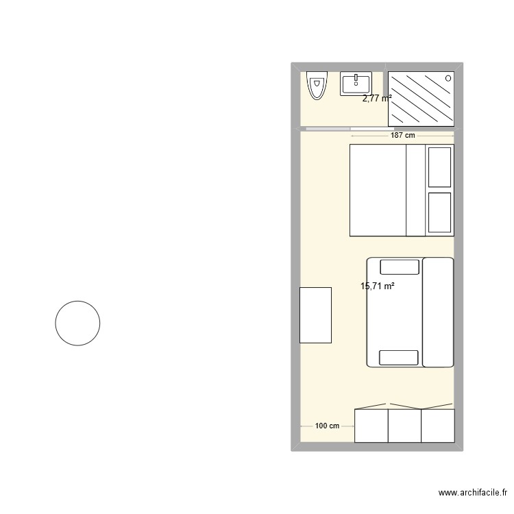 studio. Plan de 2 pièces et 18 m2