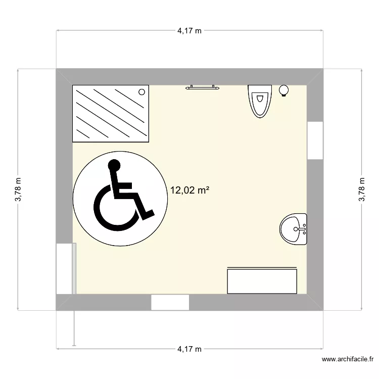 Salle de bain PMR. Plan de 1 et 12 m² Salle de bain PMR. Plan de 1 et 12 m²