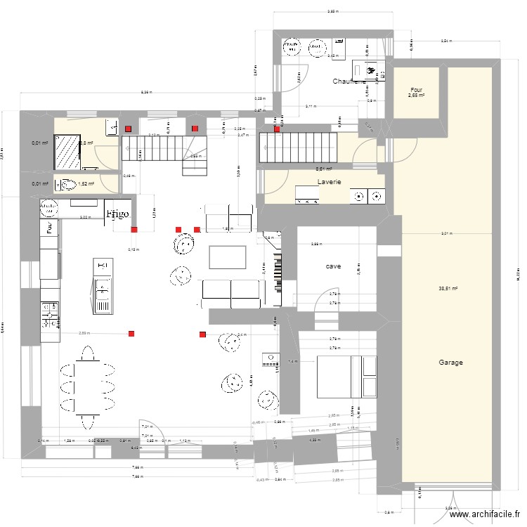 Projet RDC cuisine. Plan de 7 pièces et 55 m2