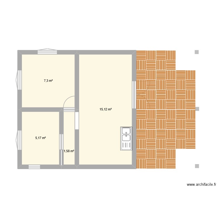 CONTAINER 2 6*6M. Plan de 4 pièces et 29 m2