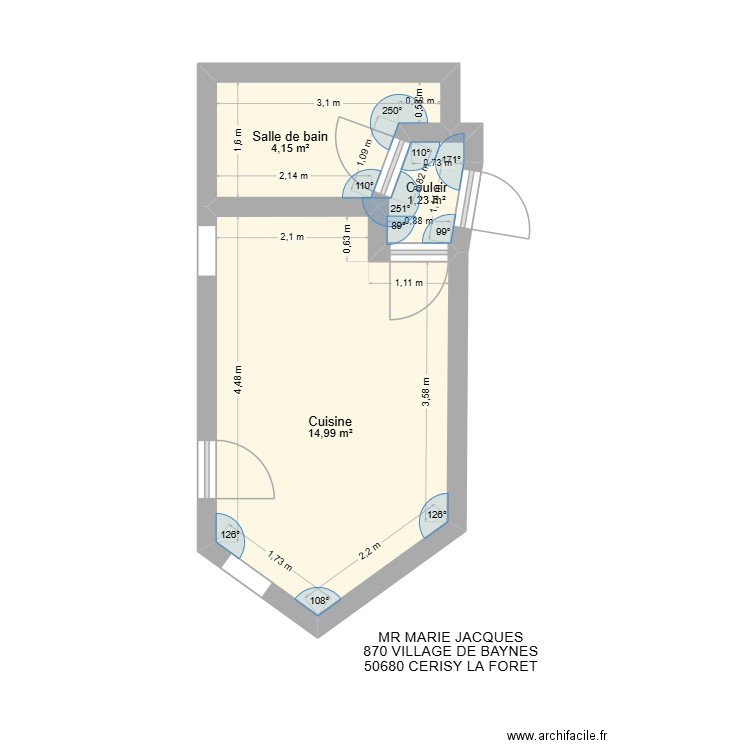 MARIE JACQUES. Plan de 3 pièces et 20 m2