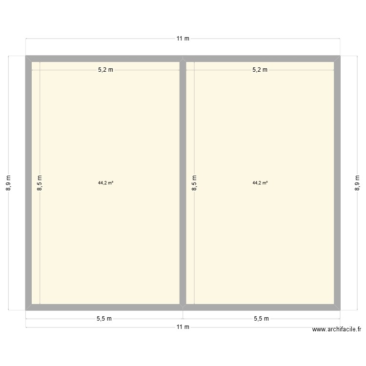 gens. Plan de 2 pièces et 88 m2