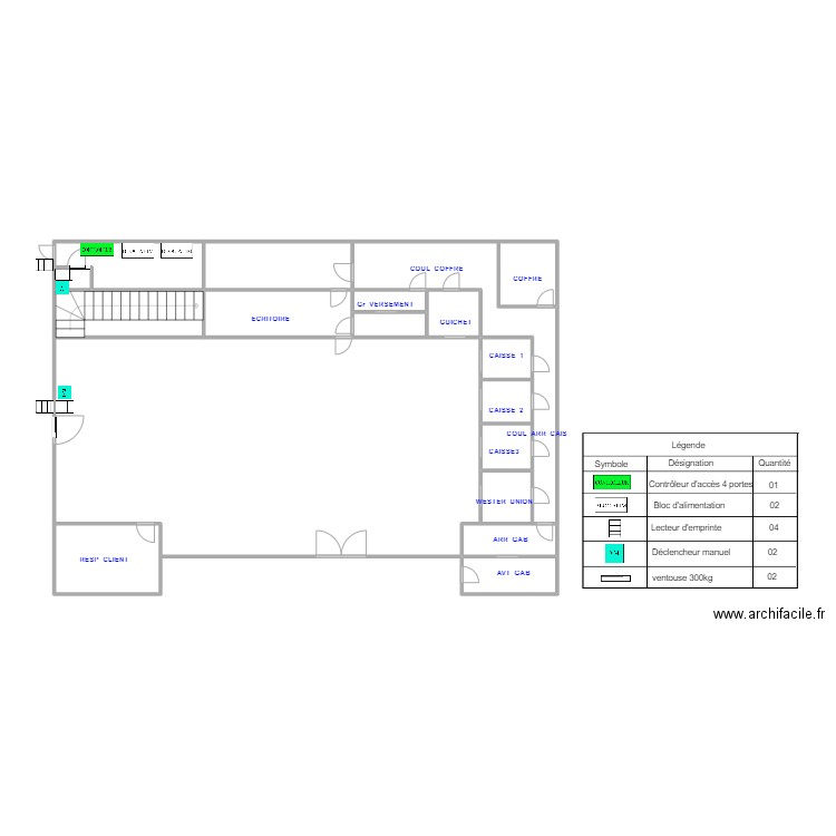 Plan akwa  RDC accès exist. Plan de 18 pièces et 126 m2