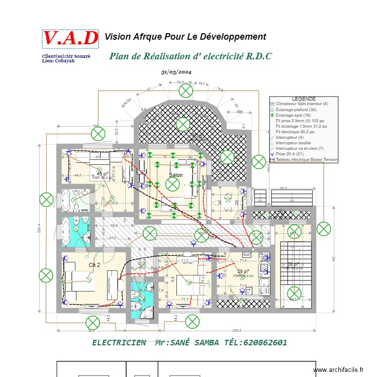 ELECTRICITE SOUARE 9. Plan de 14 pièces et 40 m2