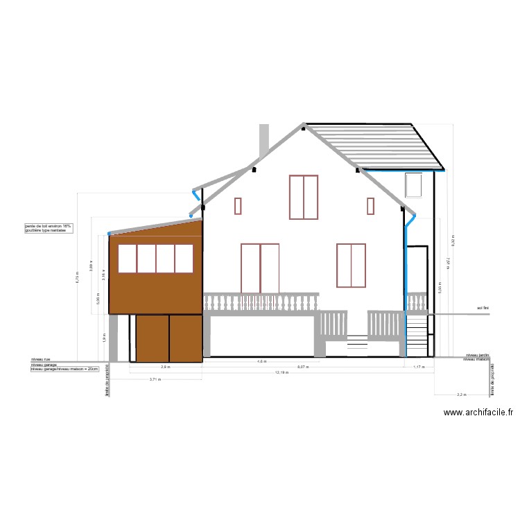 facade sud extension couleur. Plan de 0 pièce et 0 m2
