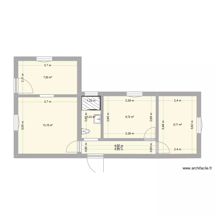 Appart Seif Sartrouville_ Plan renov&eacute;_V1. Plan de 6  et 45 m²