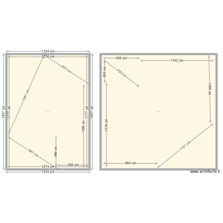 TDP. Plan de 2 pièces et 544 m2