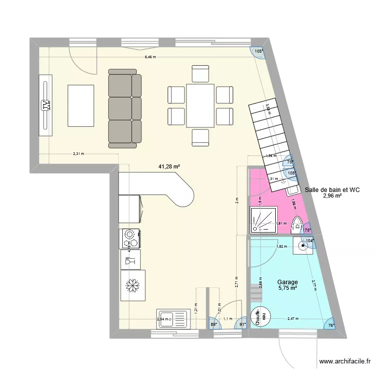 plan rdc V2. Plan de 3 Pièces et 50 m² plan rdc V2. Plan de 3 Pièces et 50 m²