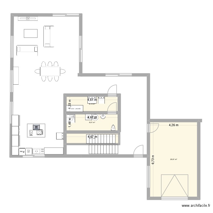 rez. Plan de 4 pièces et 46 m2