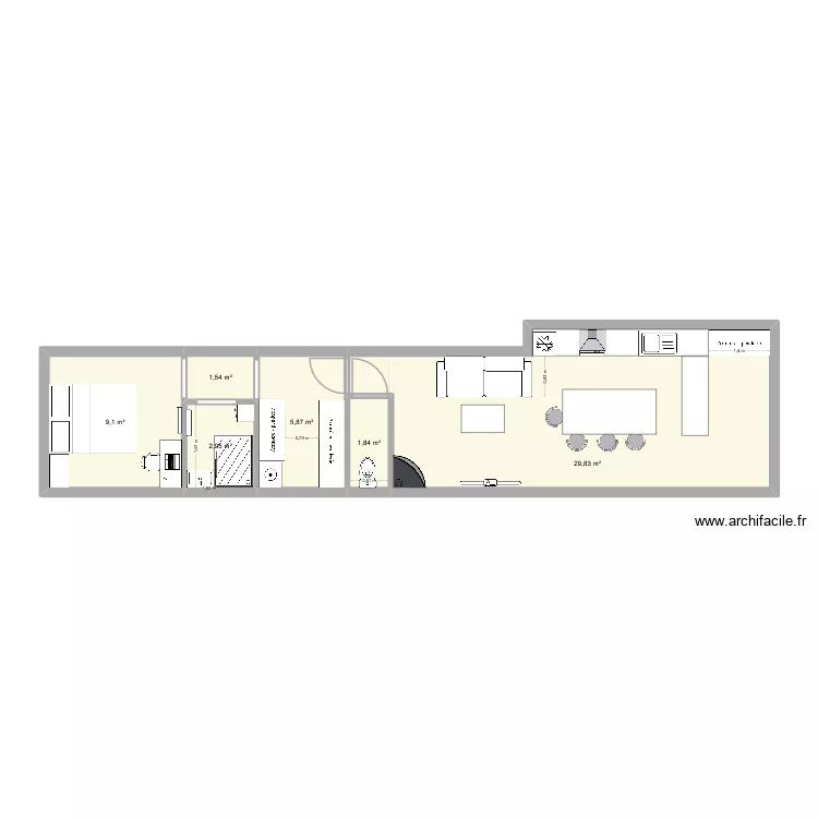 Appart Guillaume. Plan de 6  et 51 m²