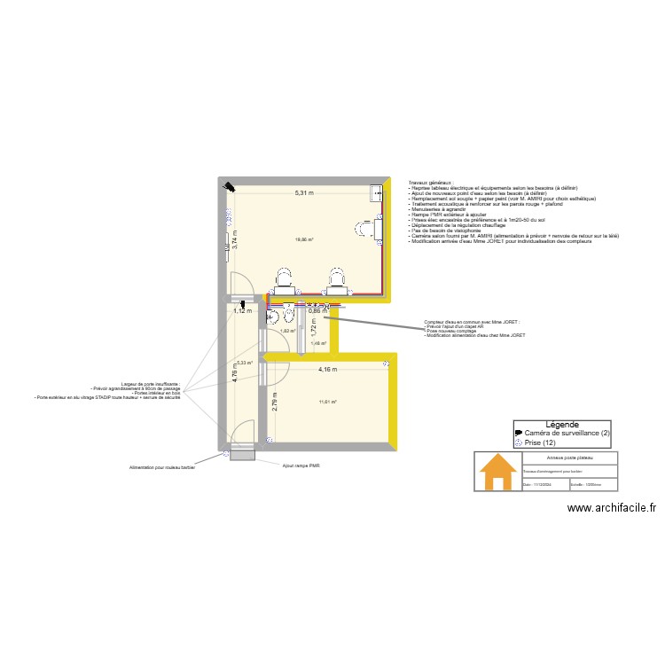 Annexe poste plateau. Plan de 5 pièces et 40 m2