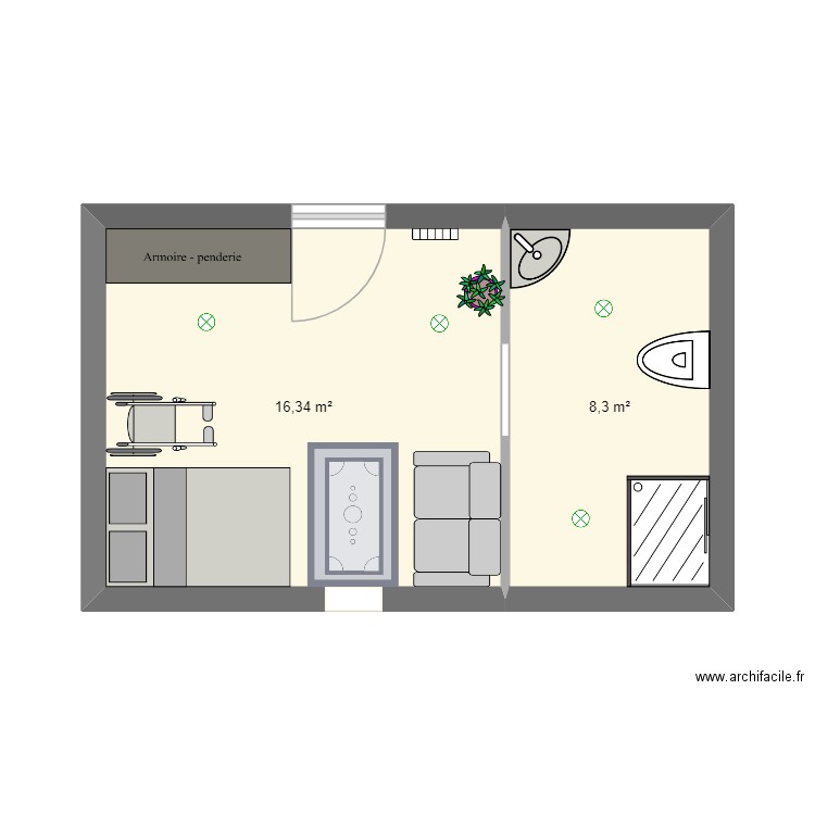 JUJU POUR VIEUX. Plan de 2 pièces et 25 m2
