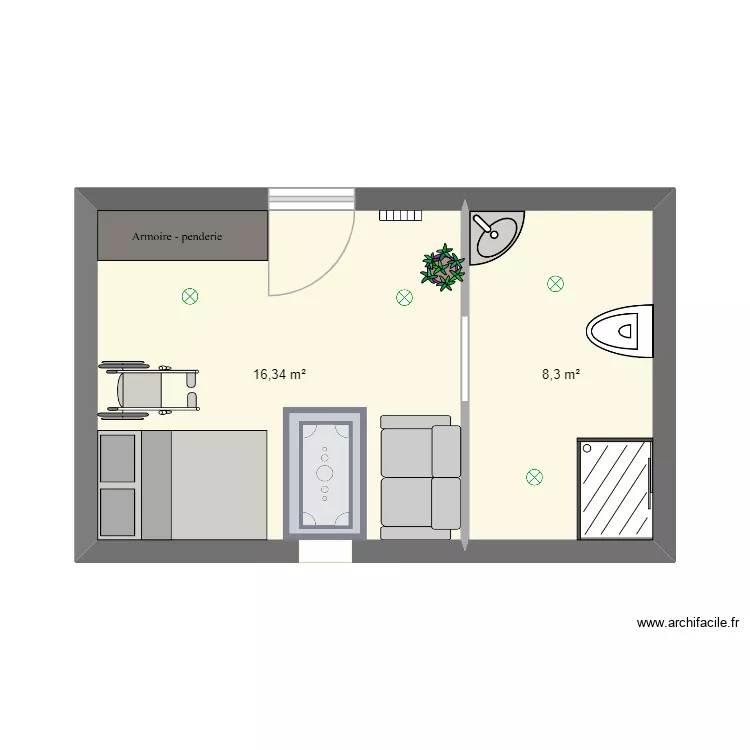JUJU POUR VIEUX. Plan de 2 pièces et 25 m²