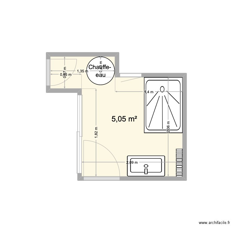 SDB RAUZY 1ER ETAGE. Plan de 1 pièce et 5 m2