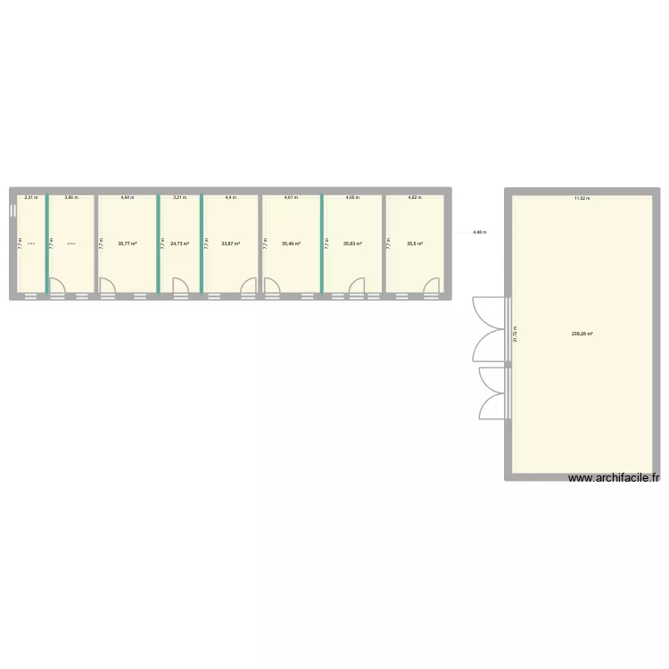 corps de ferme avec nouvelle cloisons et grange. Plan de 9  et 487 m²