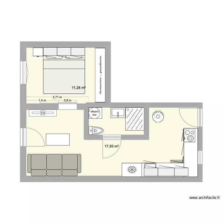 Plan 3. Plan de 2 Pièces et 29 m² Plan 3. Plan de 2 Pièces et 29 m²