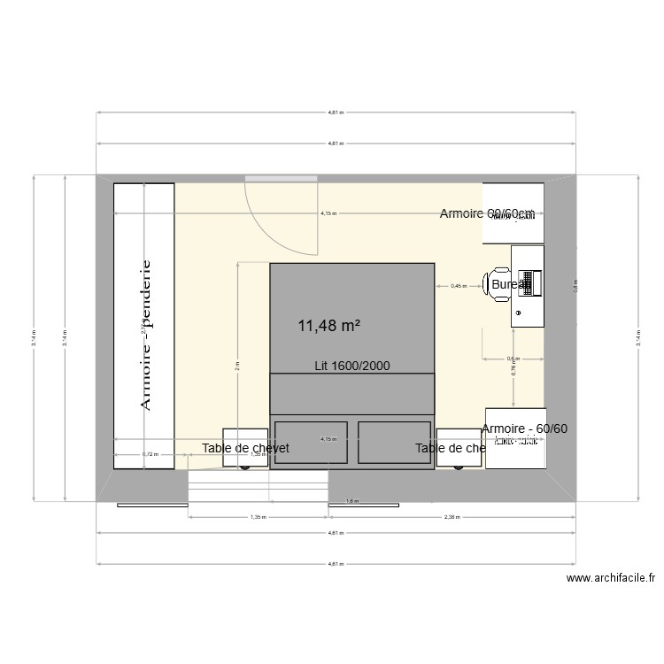 chambre Morgins 2. Plan de 1 pièce et 11 m2