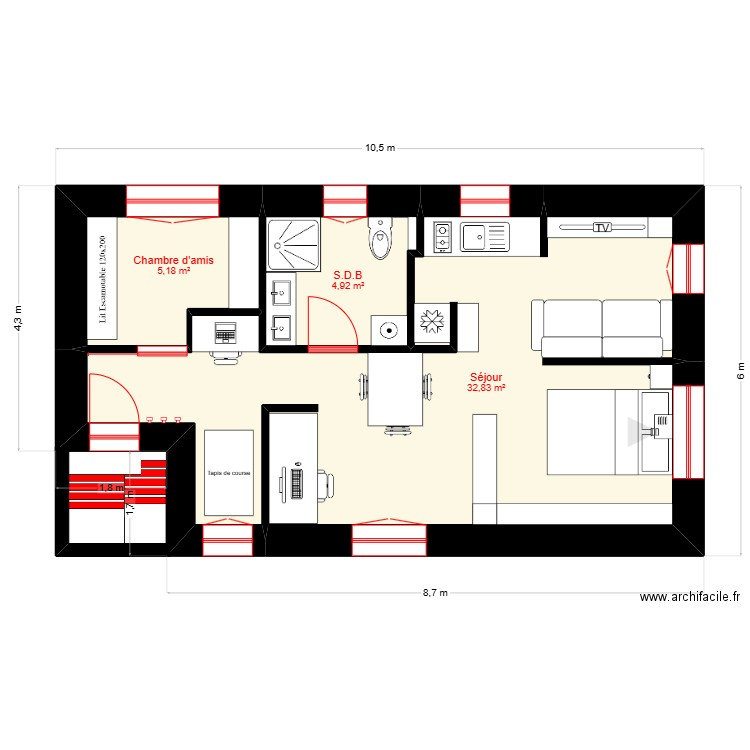 Maison 333. Plan de 3 pièces et 43 m2