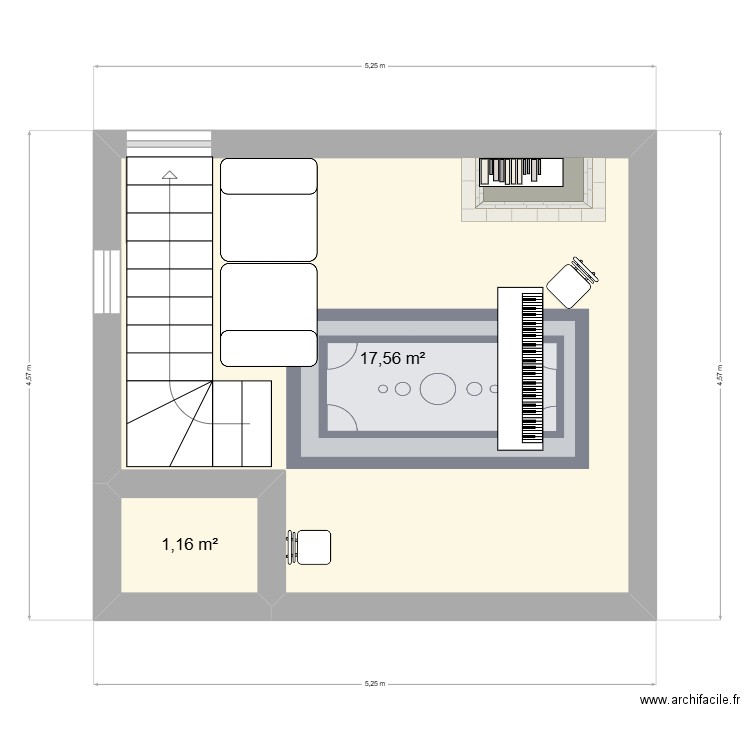 roger's apartment. Plan de 2 pièces et 19 m2