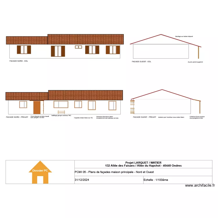 LARQUET/WATIER - PCMI05 - Facades Nord et Ouest. Plan de 