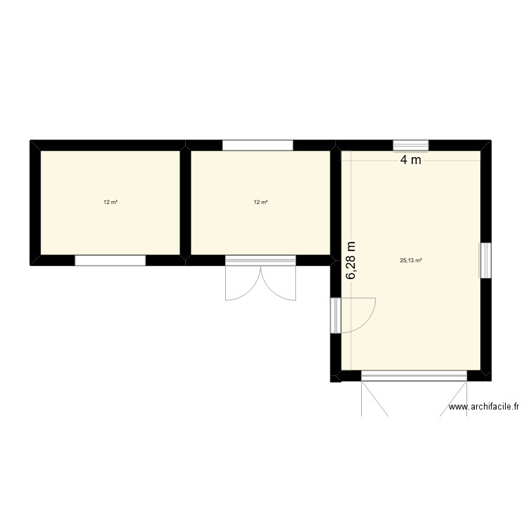 abri de jardin. Plan de 3 pièces et 49 m2