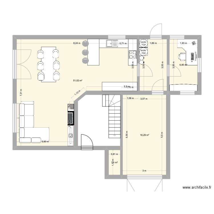 Genval - Cuisine V2. Plan de 4 pièces et 76 m2