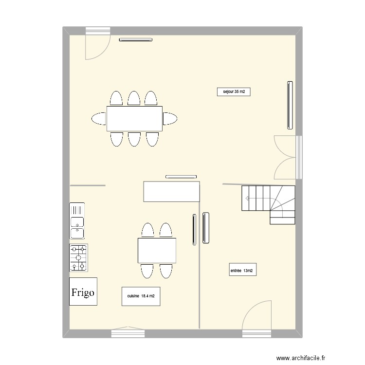 rdc. Plan de 1 pièce et 69 m2
