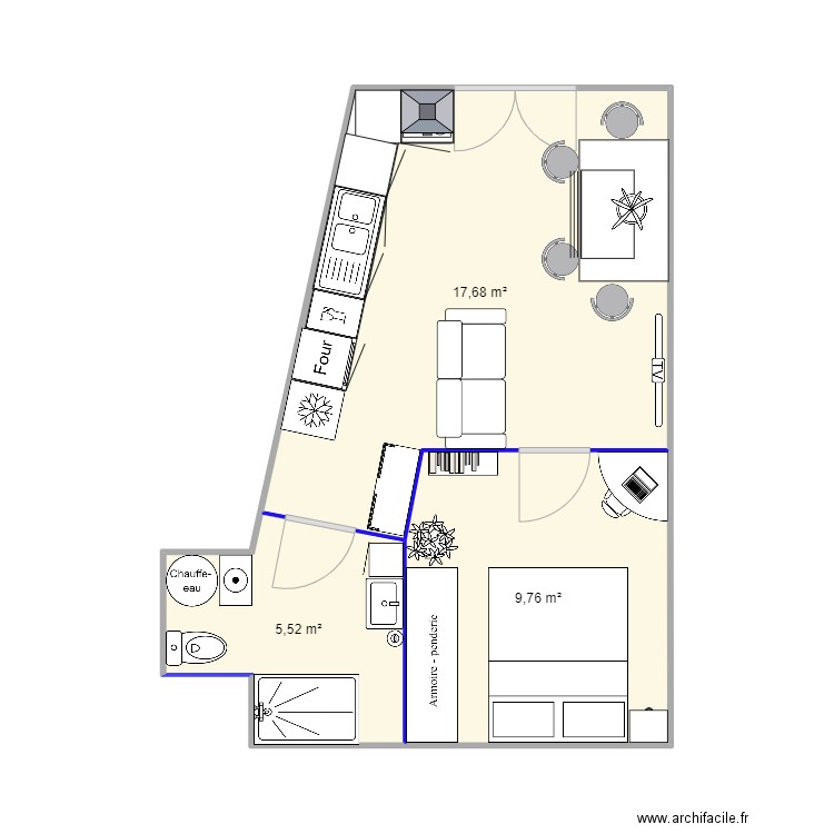 studio BRAM. Plan de 3 pièces et 33 m2