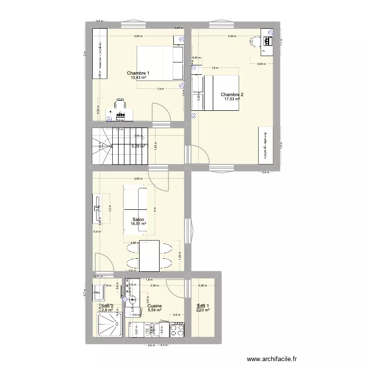 Bessancourt - Etage 1. Plan de 7  et 61 m²