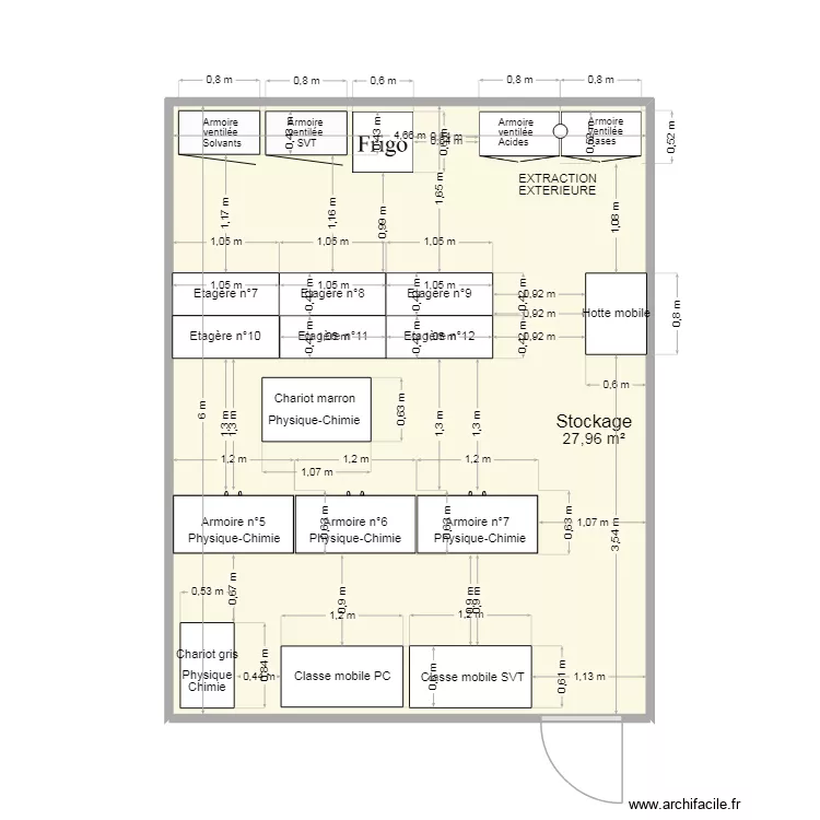 Stockage 28 m2. Plan de 1  et 28 m²