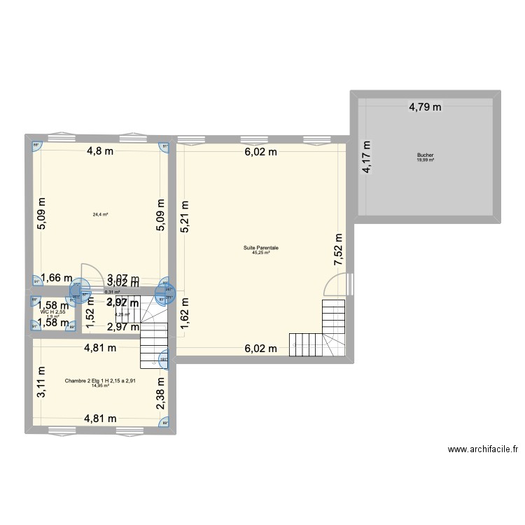 Semoussac Etage 1. Plan de 7 pièces et 111 m2