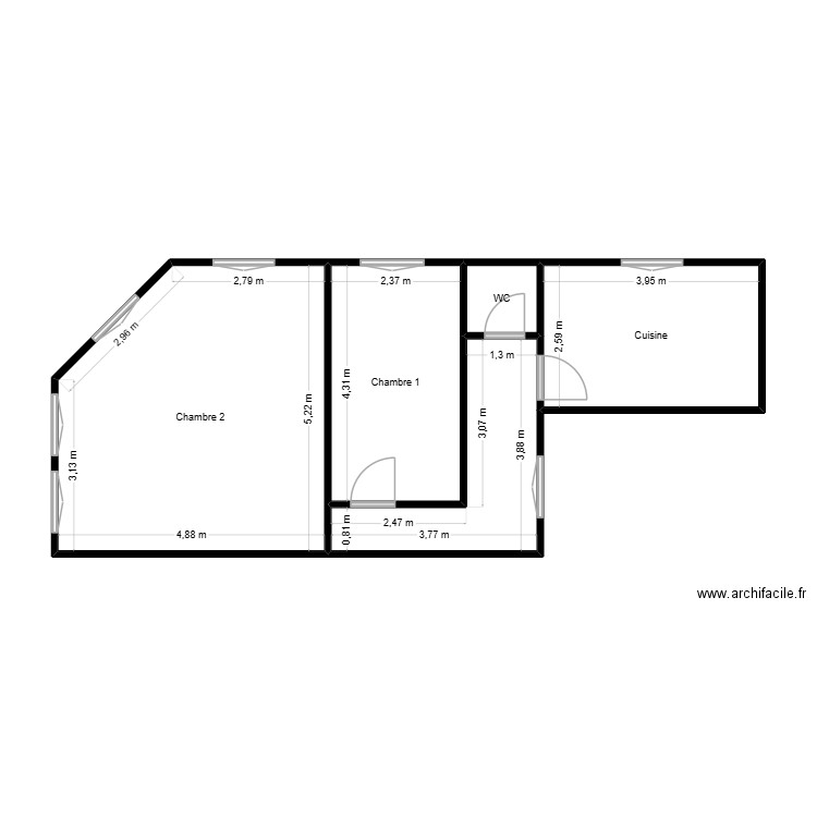 Moulouna R+1 existant. Plan de 5 pièces et 52 m2
