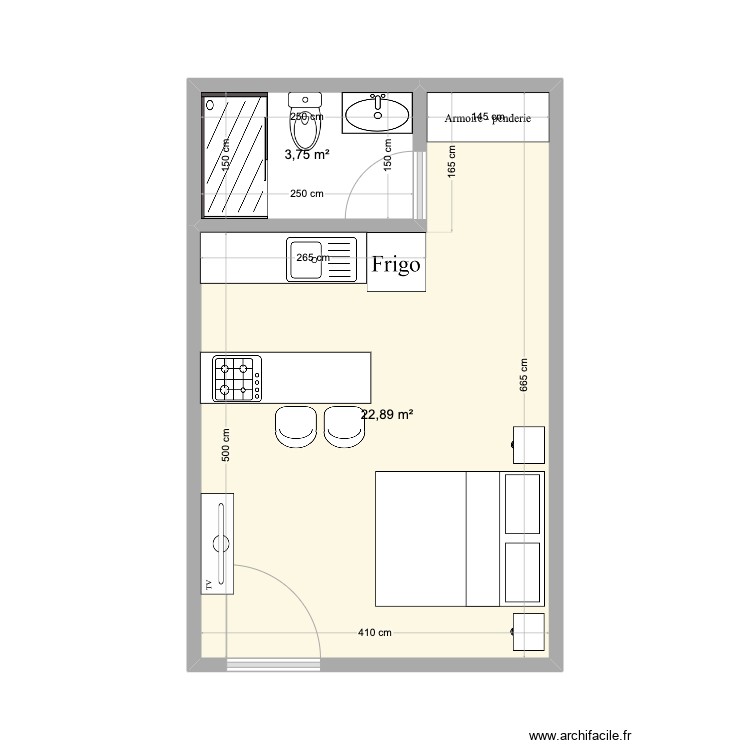 Estudio - Plan 2 pièces 27 m2 dessiné par ManonThomas94